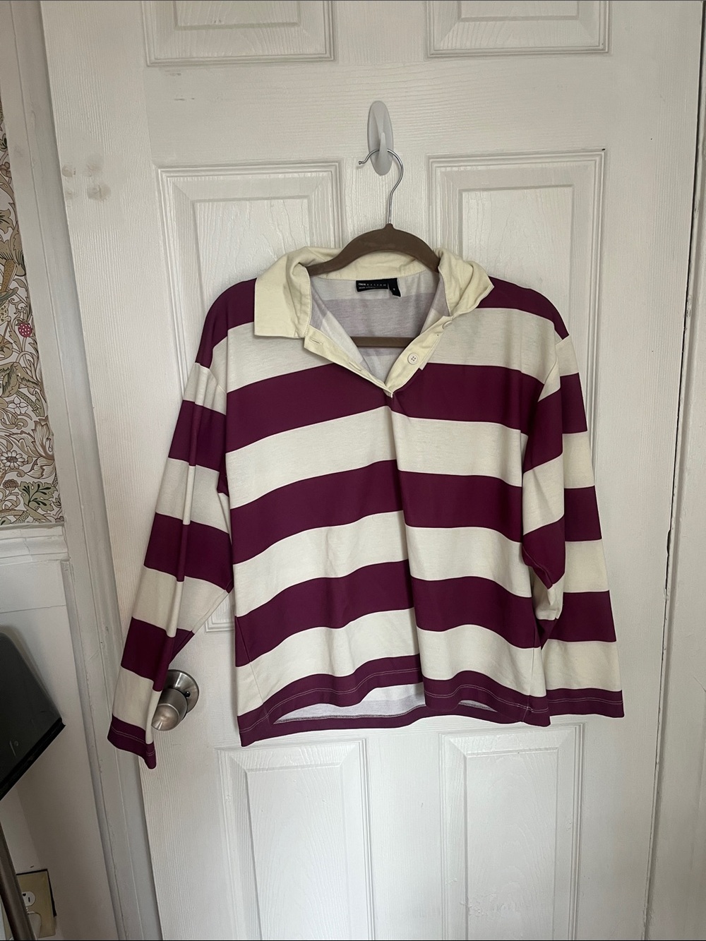 ASOS Women's Striped Rugby polo - Size Cream & Plum